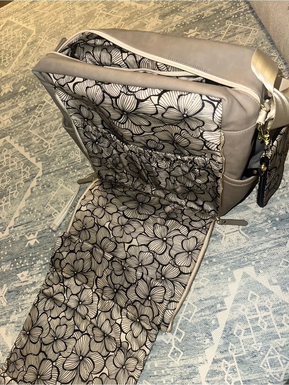 Petunia Pickle Bottom Boxy Backpack in grey matte leatherette. LIKE NEW!